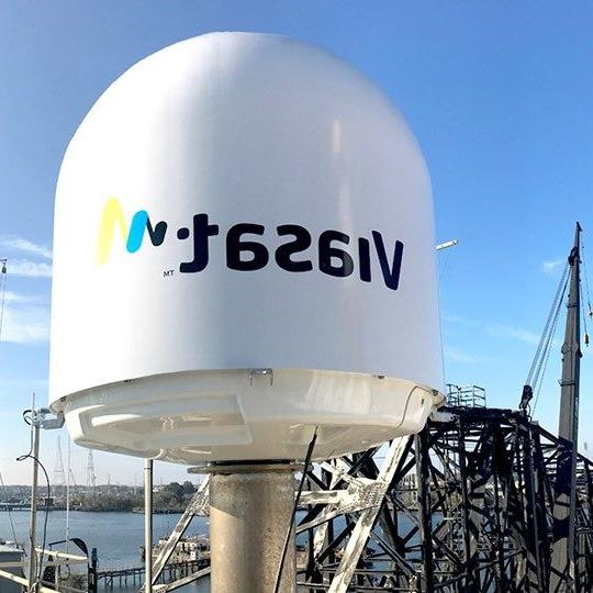 Viasat maritime SATCOM terminal radome installed on a vessel